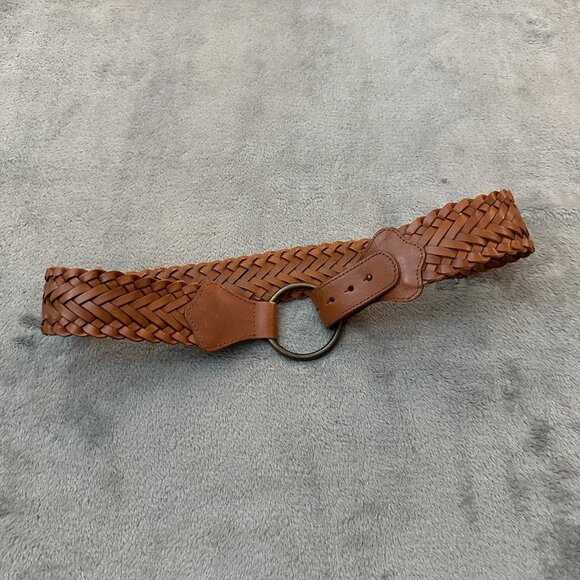 Gap Brown Thick Wide Leather Woven Braided Belt Women's MEDIUM - Picture 1 of 5